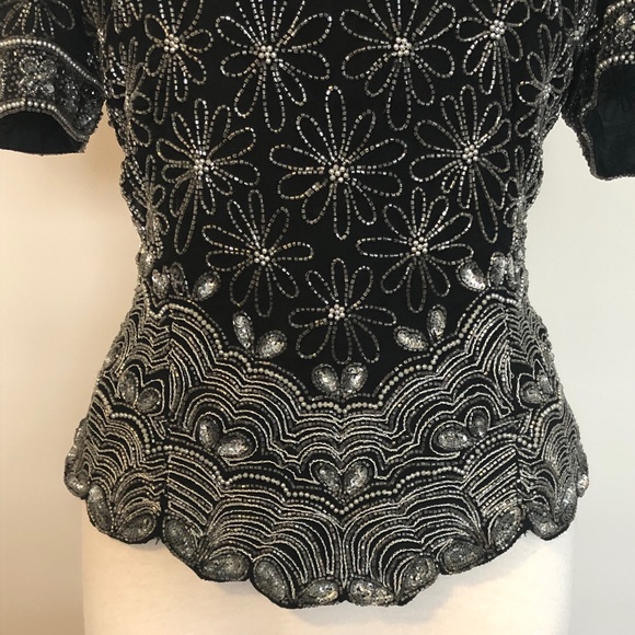 Vintage 'Dress Me Up' Black/Silver Party-Top - Picture 5 of 14
